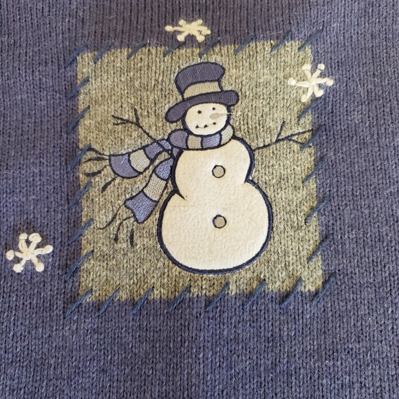 WOMENS SIZE MEDIUM, PERIWINKLE, ZIPPER CARDIGAN SNOWMAN SWEATER - Picture 8 of 11